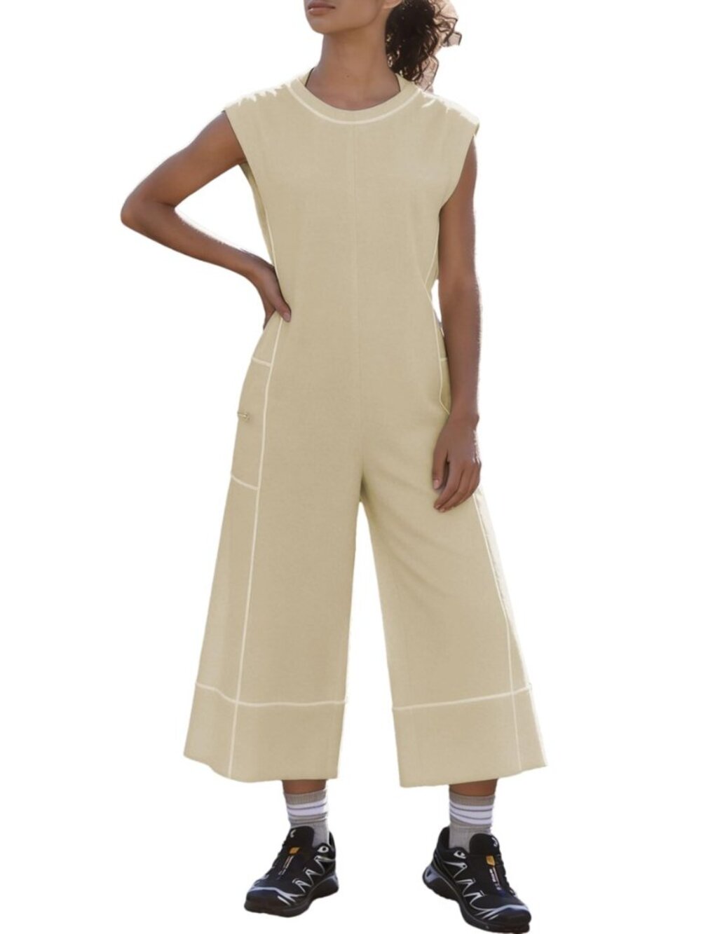 Sleeveless Wide Leg Jumpsuit for Women Lounge Contrast Romper One Piece Outfits